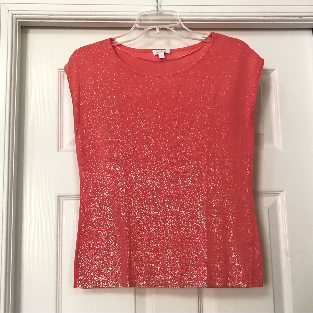 Solar Coral Sparkly Knit Sweater Blouse Top